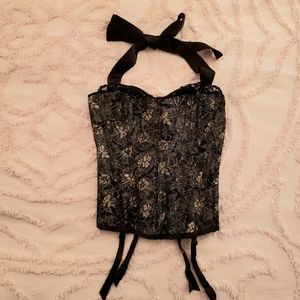 Fredericks of Hollywood black and gold lace corset